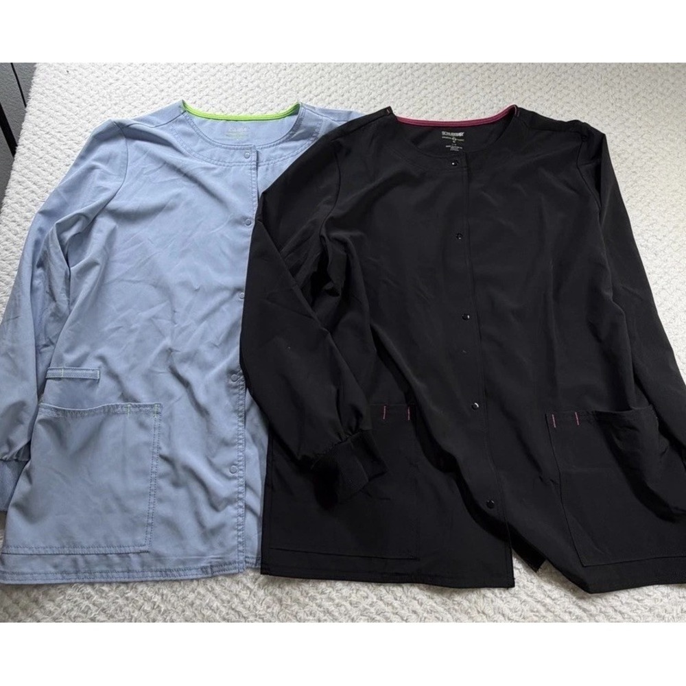 Scrubstar Women L Long Sleeve Scrub Jacket Set Black Blue WM121403A 2pc Bundle
